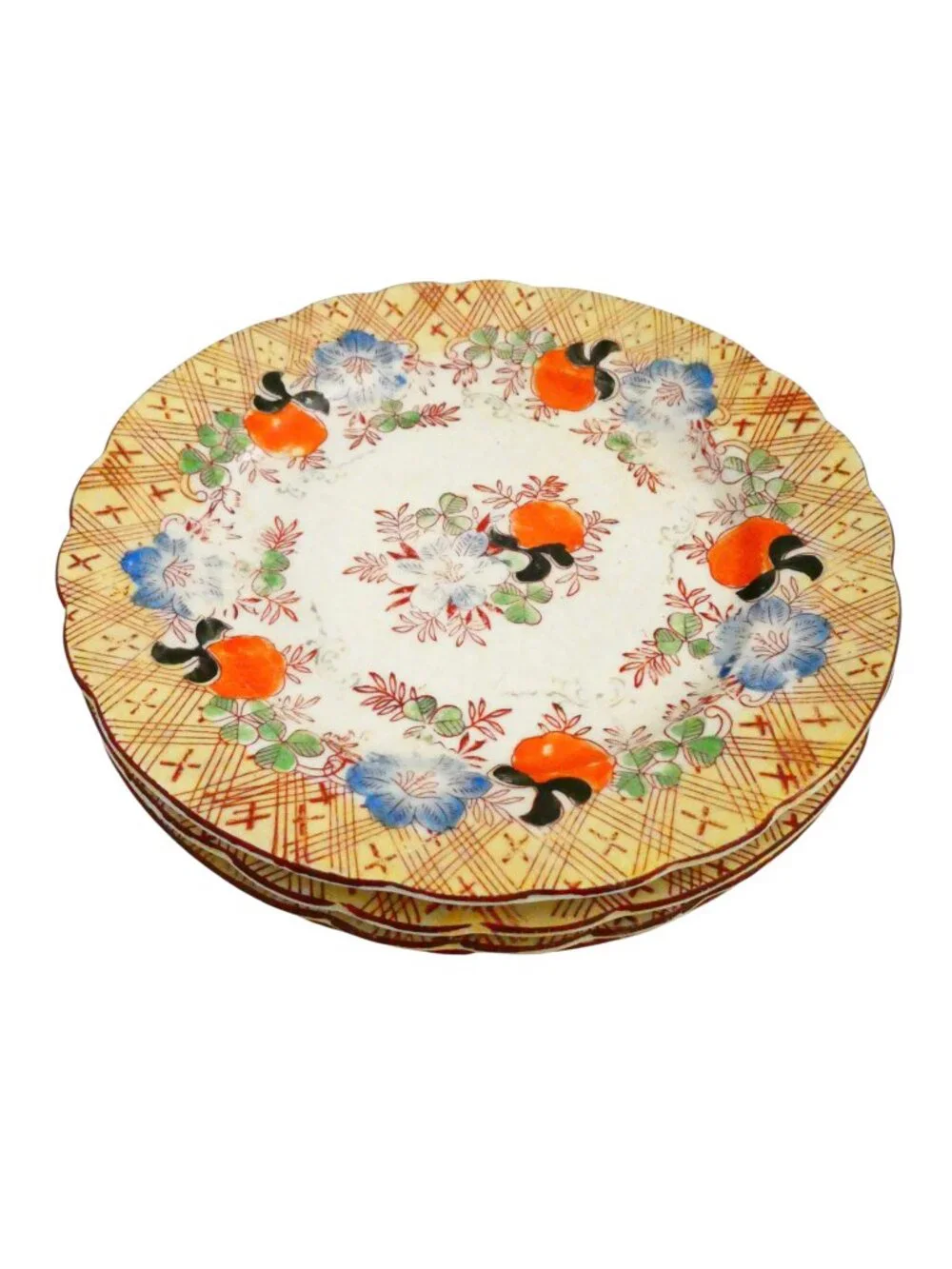 vtg 40s ROYAL TRICO hand painted Floral salad snack plates set of 4 Japan